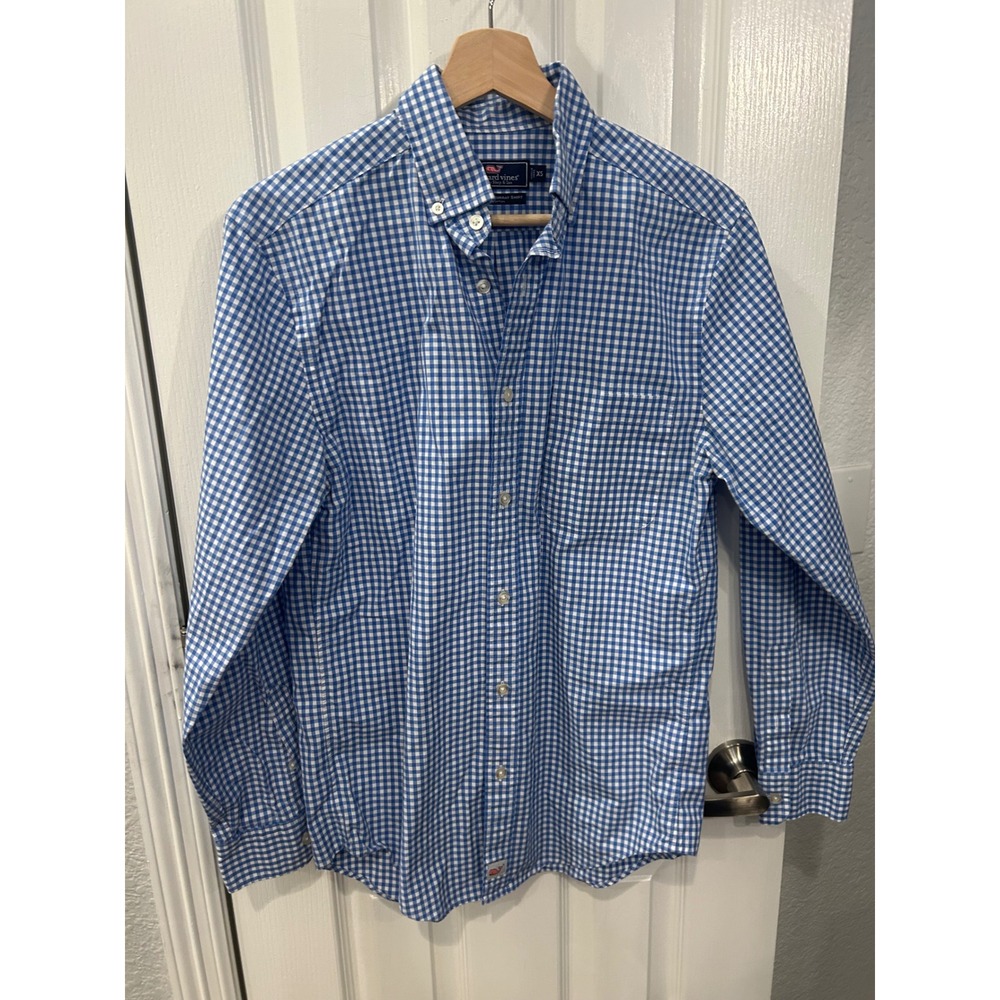 Vineyard Vines Mens Classic Fit Murray Shirt Blue White Gingham Cotton XS